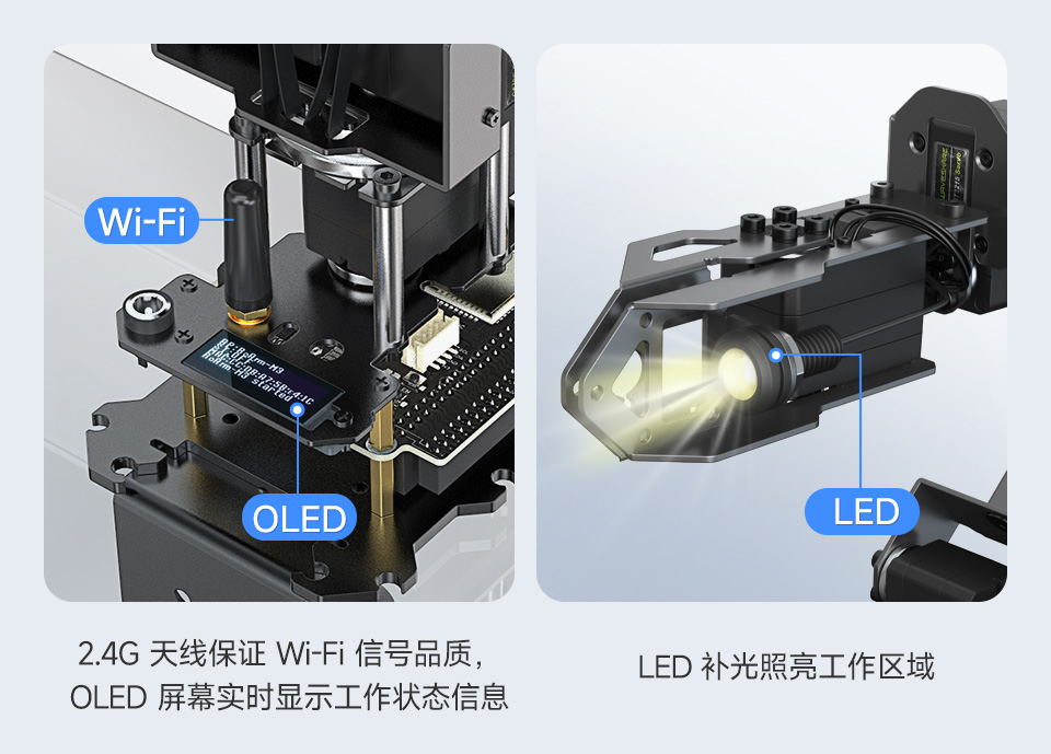 RoArm-M3-S 四自由度机械臂 Wi-Fi/OLED 屏/LED 补光